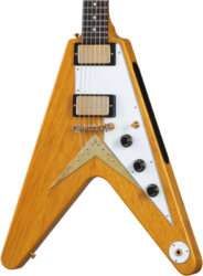 Retro rock electric guitar Gibson Custom Shop 1958 Korina Flying V Reissue (White Pickguard) - Vos natural