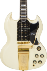 Double cut electric guitar Gibson Custom Shop 1963 Les Paul SG Custom Reissue W/ Maestro Vibrola - Vos classic white