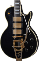 Single cut electric guitar Gibson Custom Shop Murphy Lab 1957 Les Paul Custom 3-Pickup Bigsby Reissue - Light aged ebony 