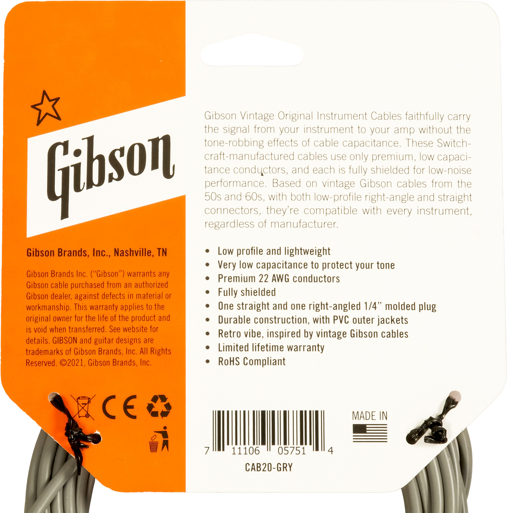 Gibson Instrument Vintage Original 20ft 6m - Cable - Variation 1