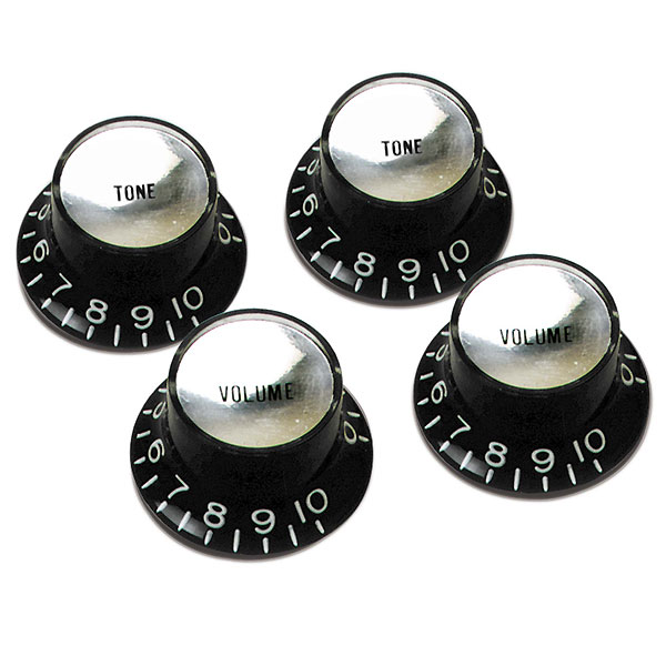 Gibson Top Hat Knobs With Inserts 4-pack Black Silver - Control Knob - Variation 2