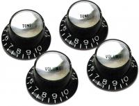 Top Hat Knobs With Inserts 4-Pack - Black w/ Silver Inserts