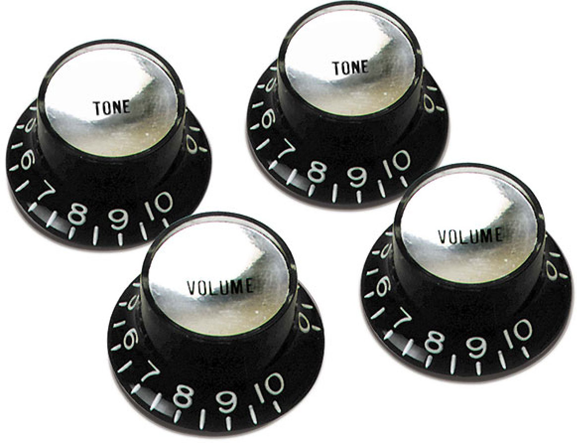 Gibson Top Hat Knobs With Inserts 4Pack Black w/ Silver Inserts