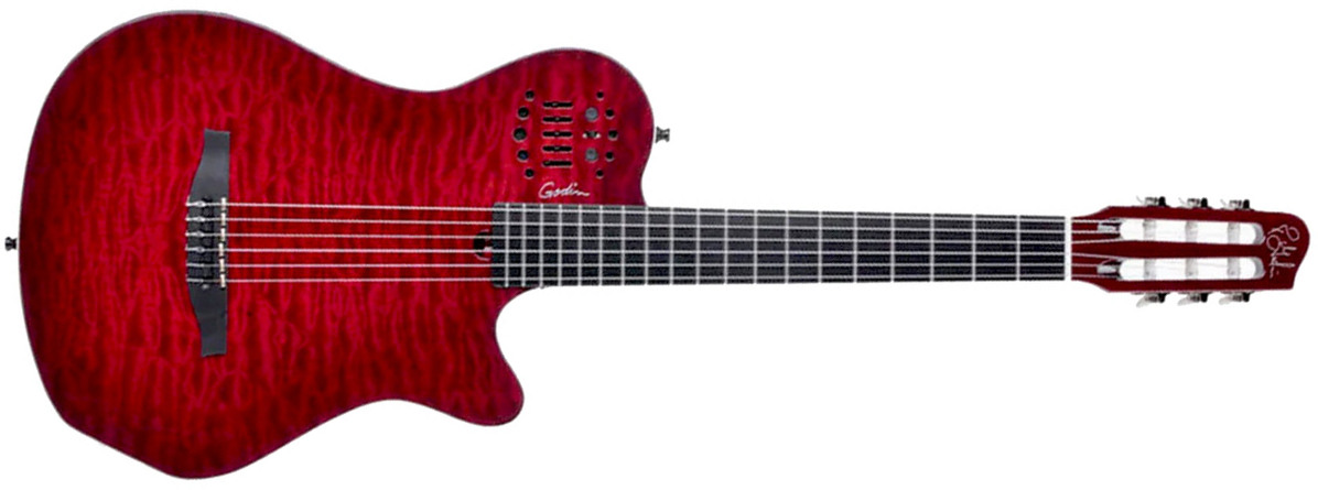 Godin Acs Sa Grand Concert Quilted Maple Multiac Nylon Cw Cedre Acajou Ric Synth Access - Trans Red - Acoustic guitar & electro - Main picture
