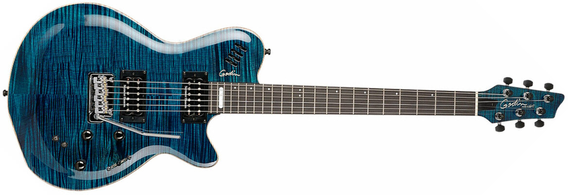 Godin Lgxt Sa Hh Seymour Duncan Piezo Midi Trem Ric - Trans Blue Flame Aa - Modeling guitar - Main picture