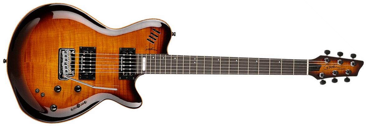 Godin Lgxt Sa Hh Seymour Duncan Piezo Midi Trem Ric - Cognac Burst Flame Aa - Modeling guitar - Main picture