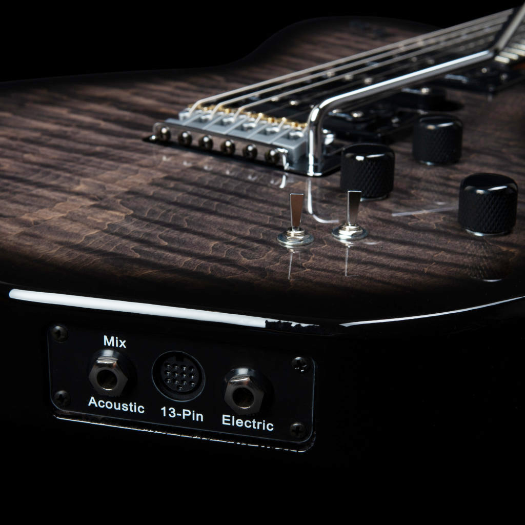 Godin Xtsa Hsh Piezo Midi Trem Ric - Trans Black Flame - Modeling guitar - Variation 5