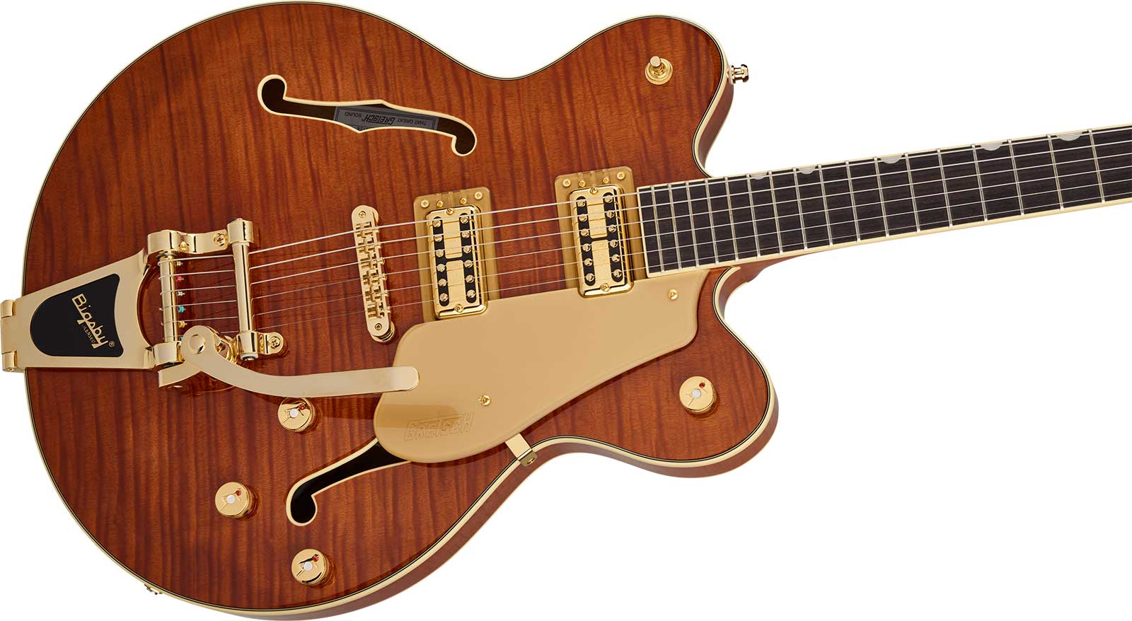 Gretsch Broadkaster Flame Okoume Dc Bigsby Electromatic 2h Trem Rw - Roundup Orange Stain - Semi-hollow electric guitar - Variation 2