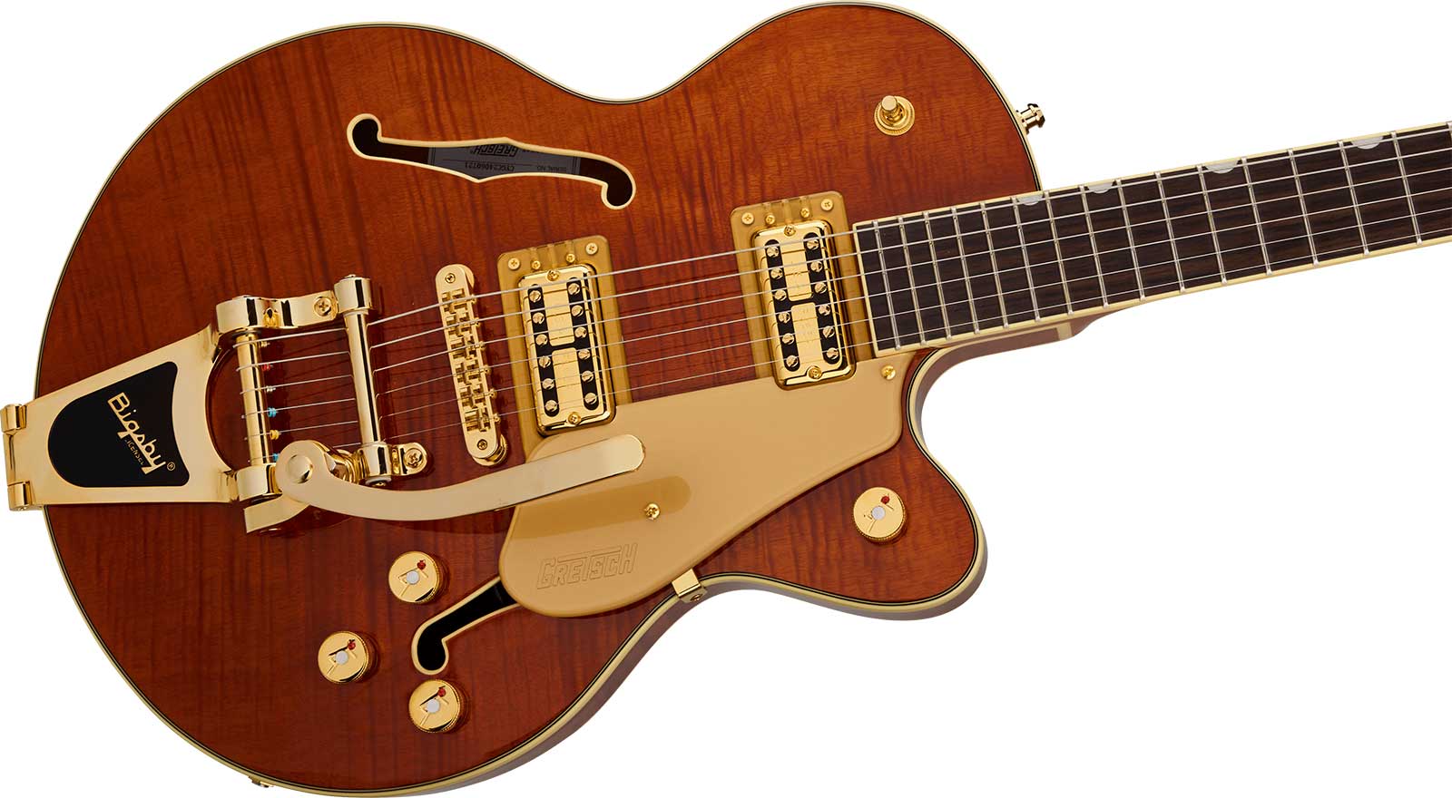 Gretsch Broadkaster Jr Flame Okoume Dc Bigsby Electromatic 2h Trem Rw - Roundup Orange Stain - Semi-hollow electric guitar - Variation 2