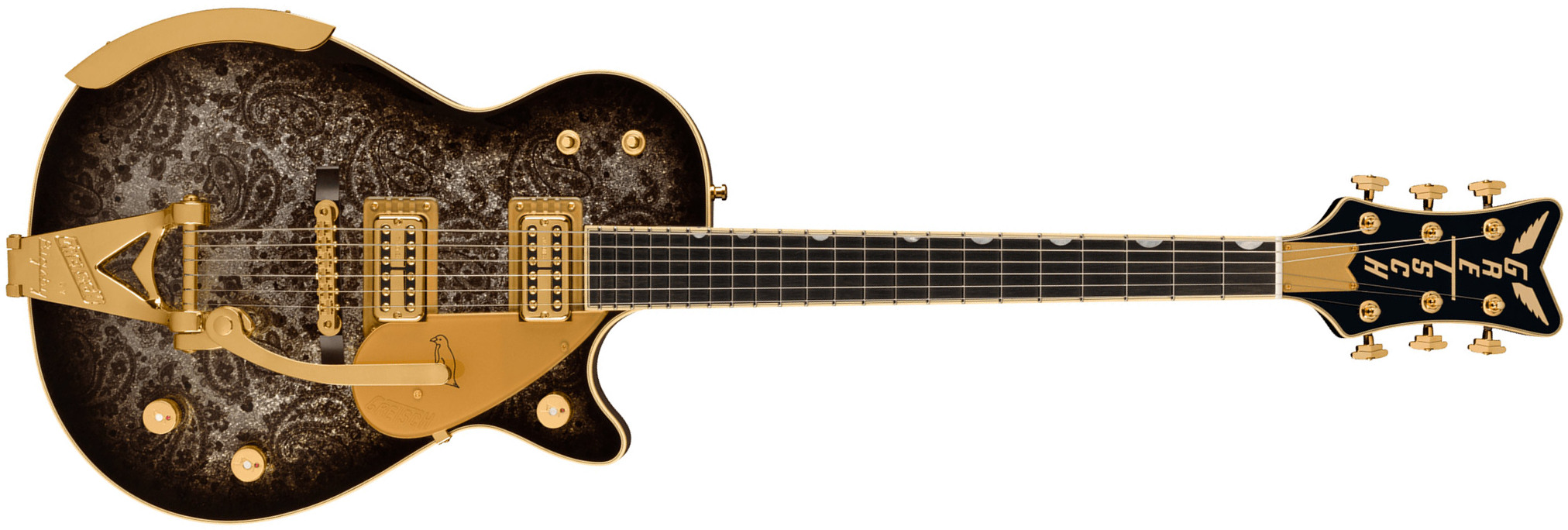 Gretsch G6134tg Paisley Penguin Bigsby Pro Jap 2h Trem Eb - Black Paisley - Single cut electric guitar - Main picture