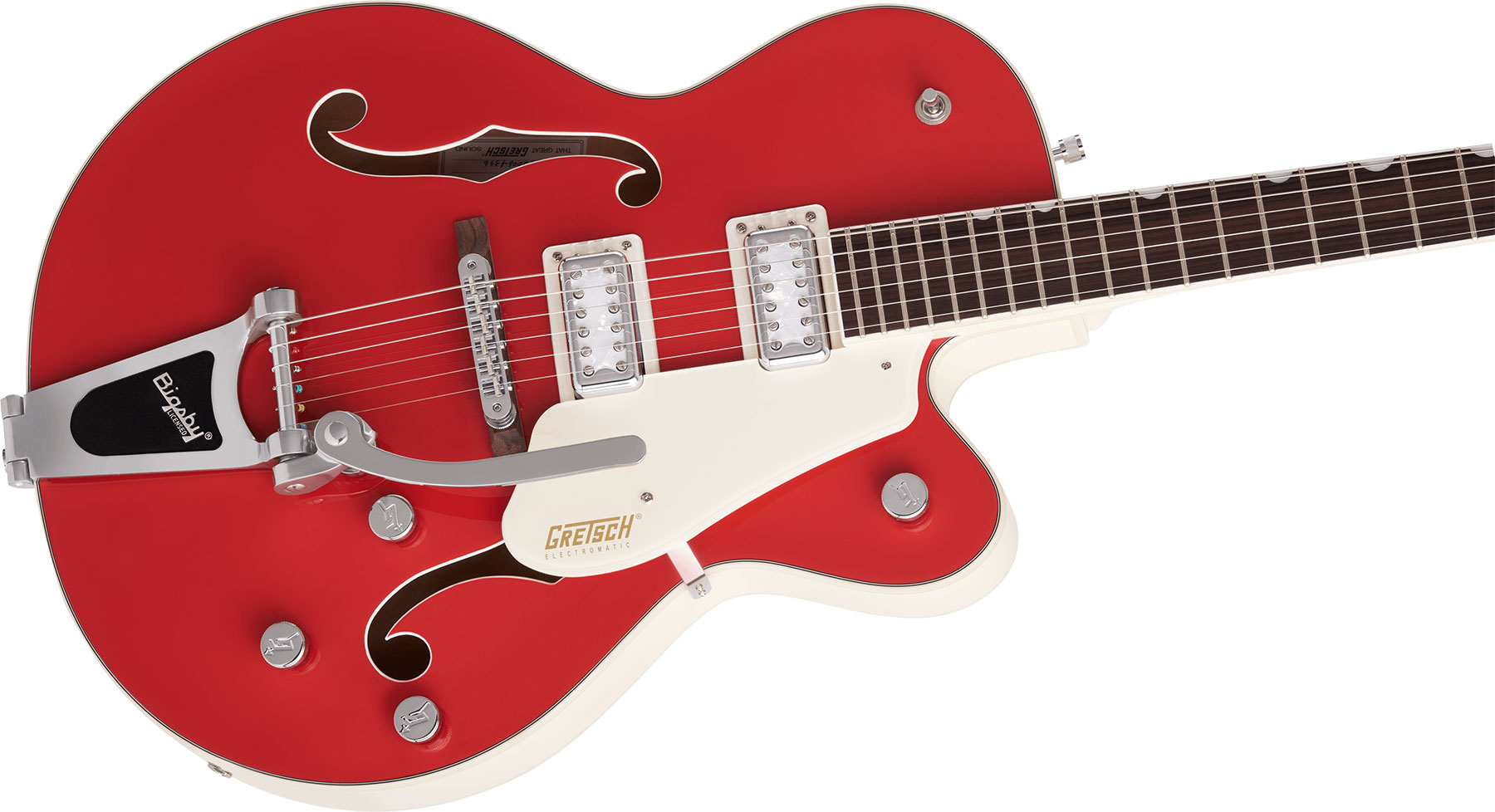 Gretsch G5410t Tri-five Electromatic Hollow Hh Bigsby Rw - 2-tone Fiesta Red On Vintage White - Semi-hollow electric guitar - Variation 2