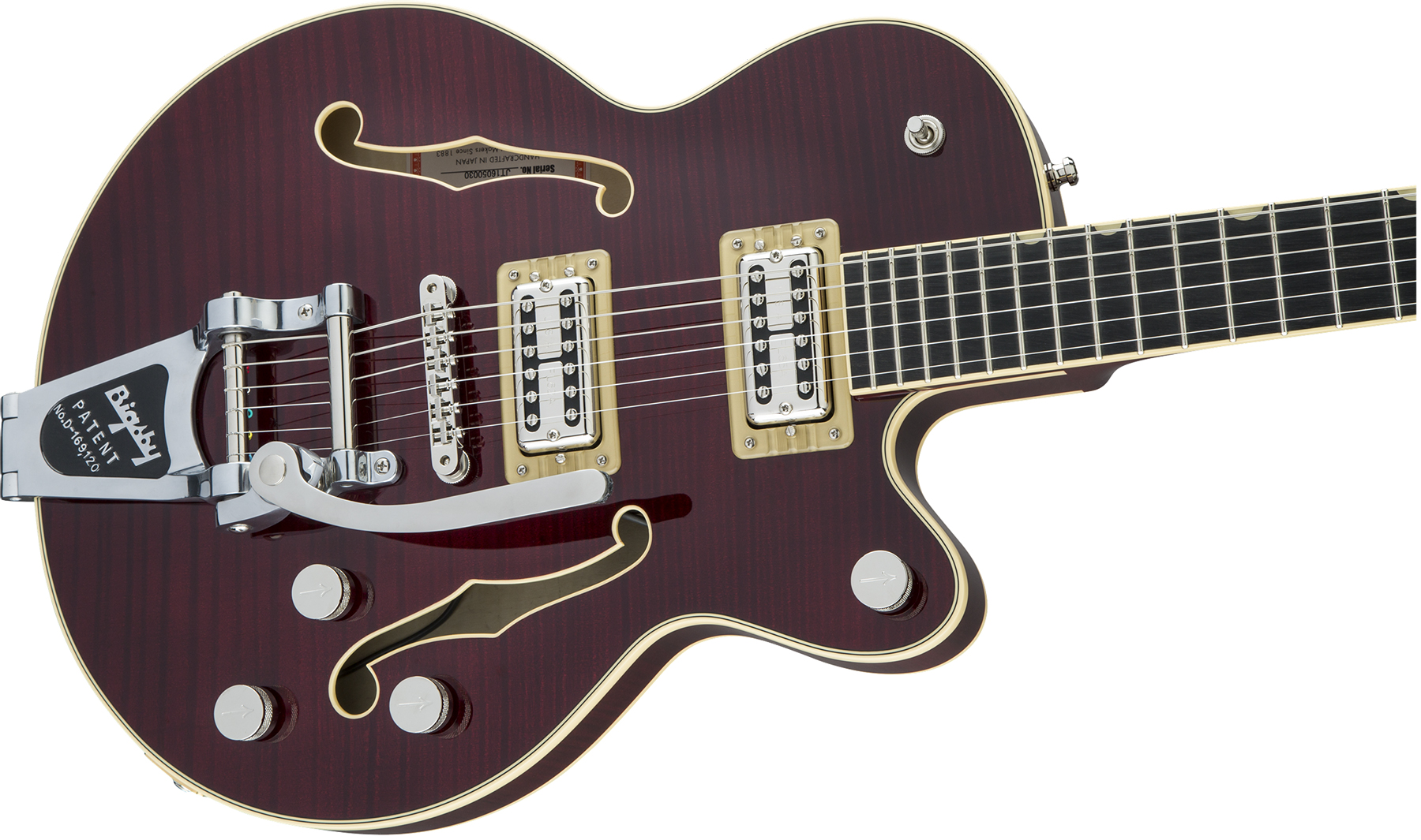 Gretsch G6659tfm Broadkaster Jr Center Bloc Players Edition Pro Jap Bigsby Eb - Dark Cherry Stain - Semi-hollow electric guitar - Variation 2