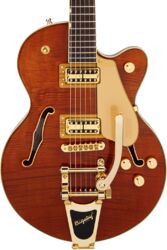 Electromatic Flame Okoume Broadkaster Jr. Single Double-Cut Bigsby Ltd - Roundup Orange Stain