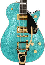 Single cut electric guitar Gretsch G6229TG Players Edition Jet BT Pro Japan Ltd - Ocean turquoise sparkle