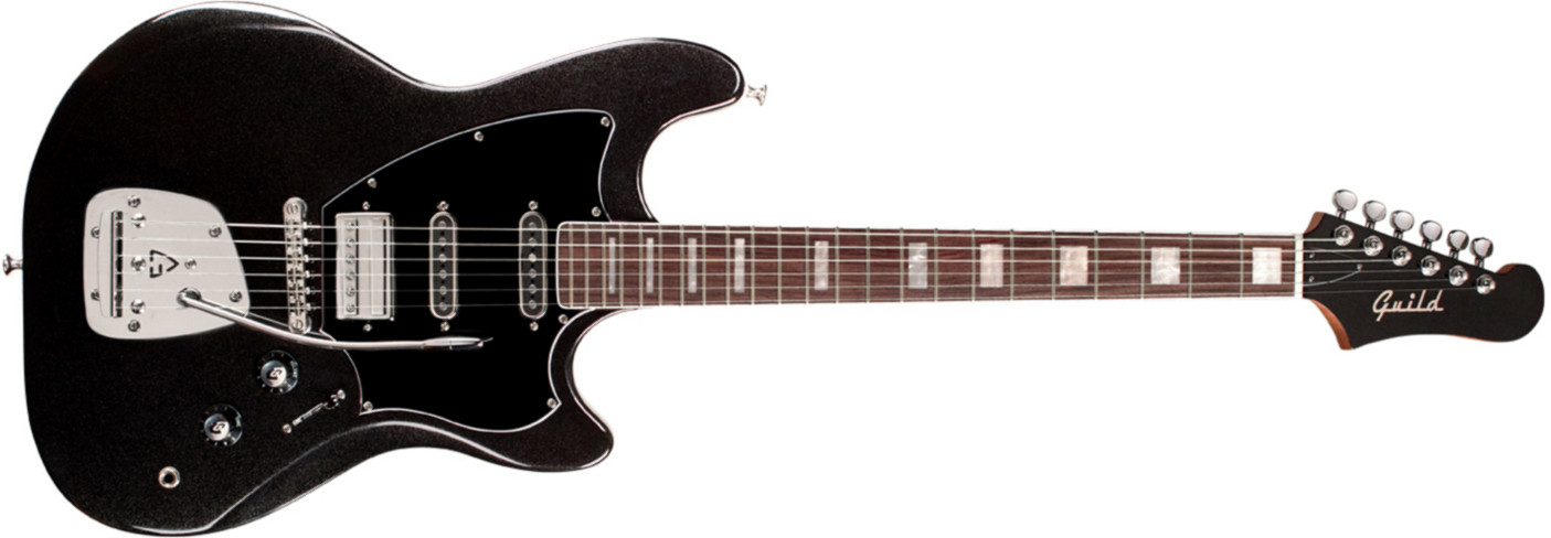 Guild Surfliner Deluxe Trem Hss Rw - Black - Retro rock electric guitar - Main picture