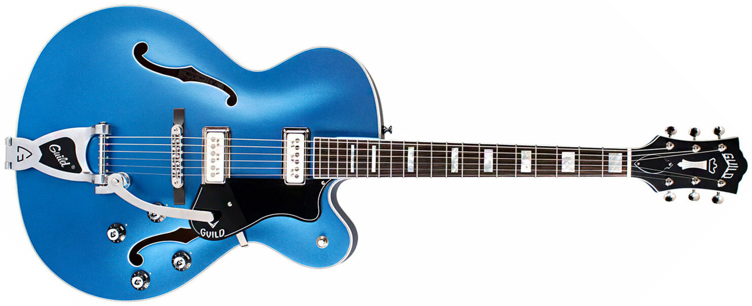 Guild X-175b Manhattan Newark St Collection Bigsby +etui - Malibu Blue - Semi-hollow electric guitar - Main picture