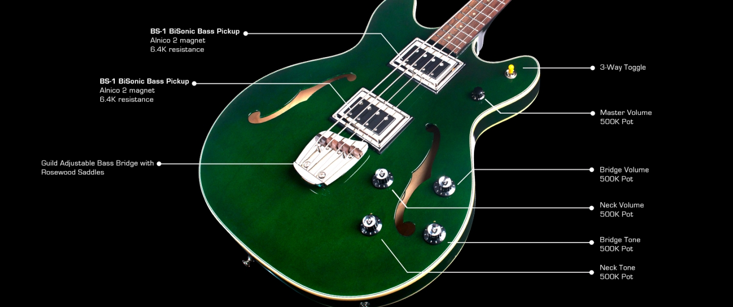 Guild Starfire Bass Ii Newark St Collection Rw - Emerald Green - Semi & hollow-body electric bass - Variation 3