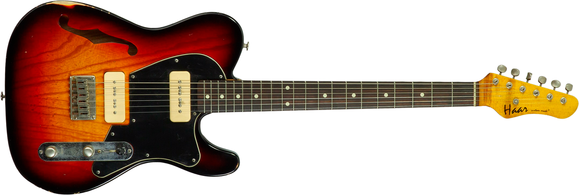 Haar Guitars Trad T Thinline 2s P90 Lindy Fralin Rw #43668 - Aged 3 Tone Sunburst - Tel shape electric guitar - Main picture