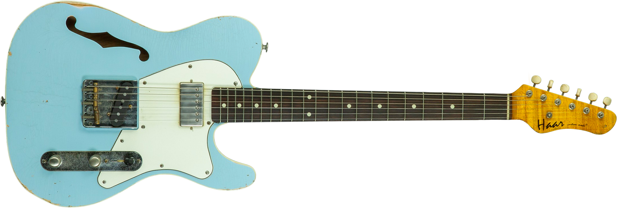 Haar Guitars Trad T Thinline Custom Sh Lindy Fralin Rw #43670 - Aged Sonic Blue - Tel shape electric guitar - Main picture