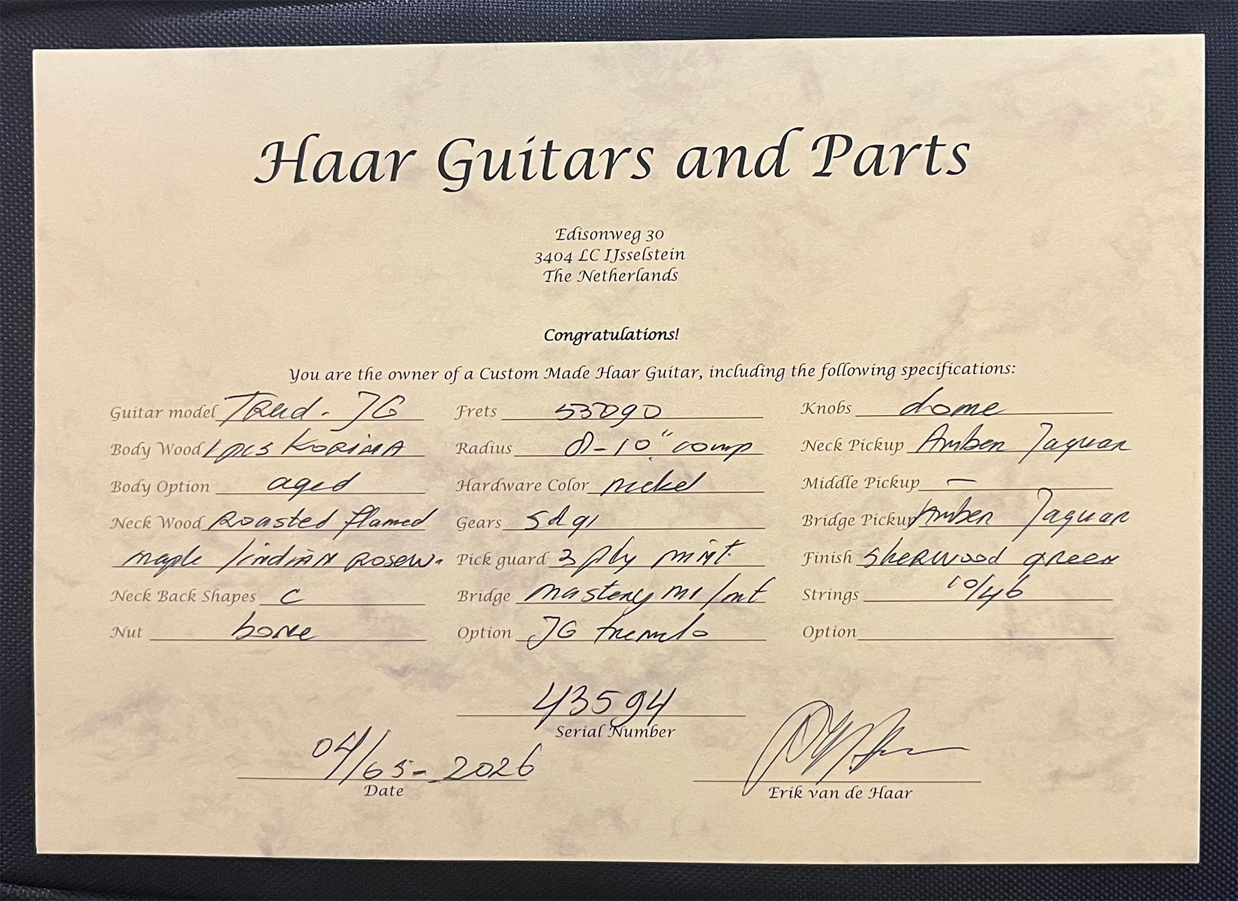 Haar Guitars Trad Jg 2s Amber Trem Rw #43594 - Aged Sherwood Green Metallic - Retro rock electric guitar - Variation 17