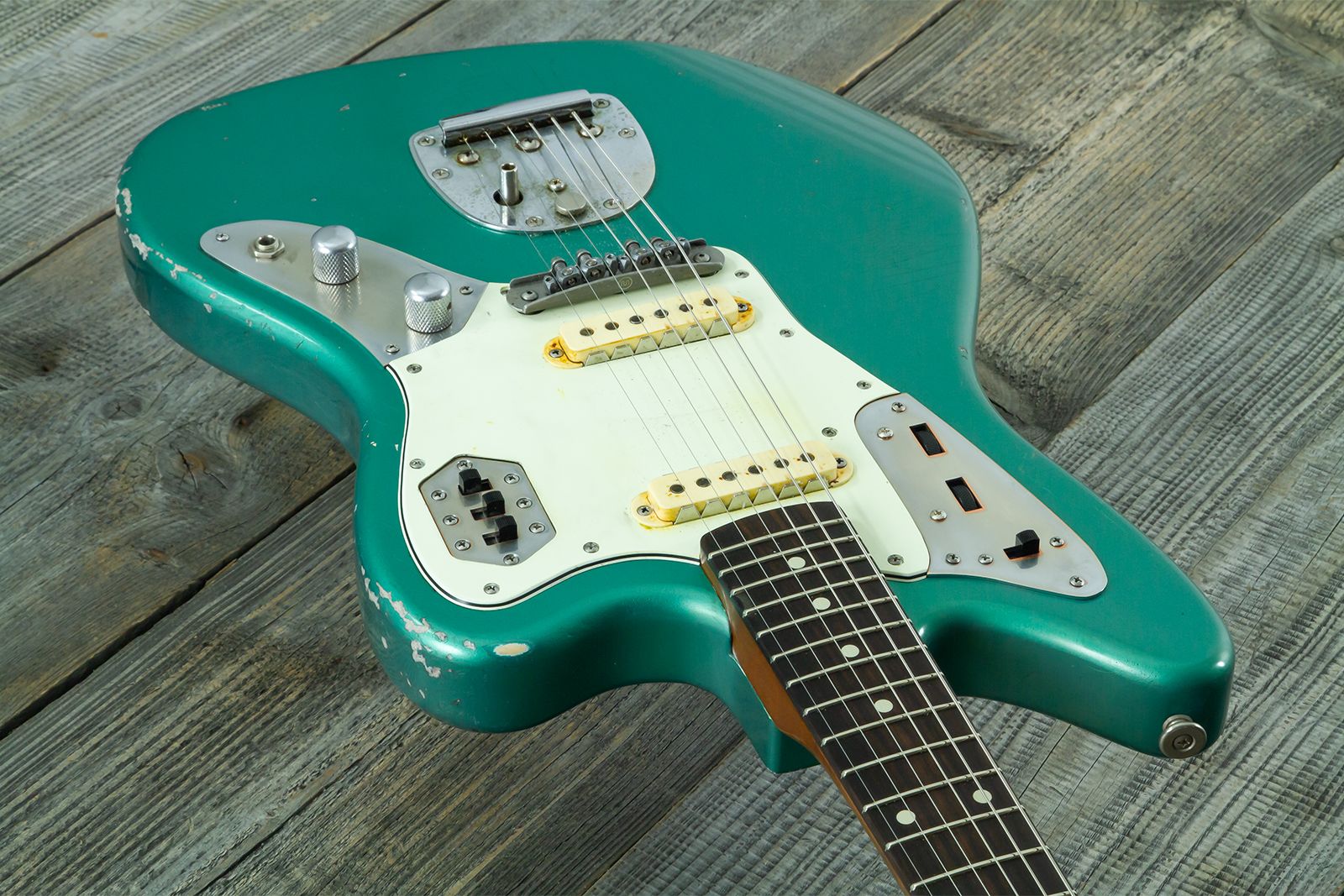 Haar Guitars Trad Jg 2s Amber Trem Rw #43594 - Aged Sherwood Green Metallic - Retro rock electric guitar - Variation 4
