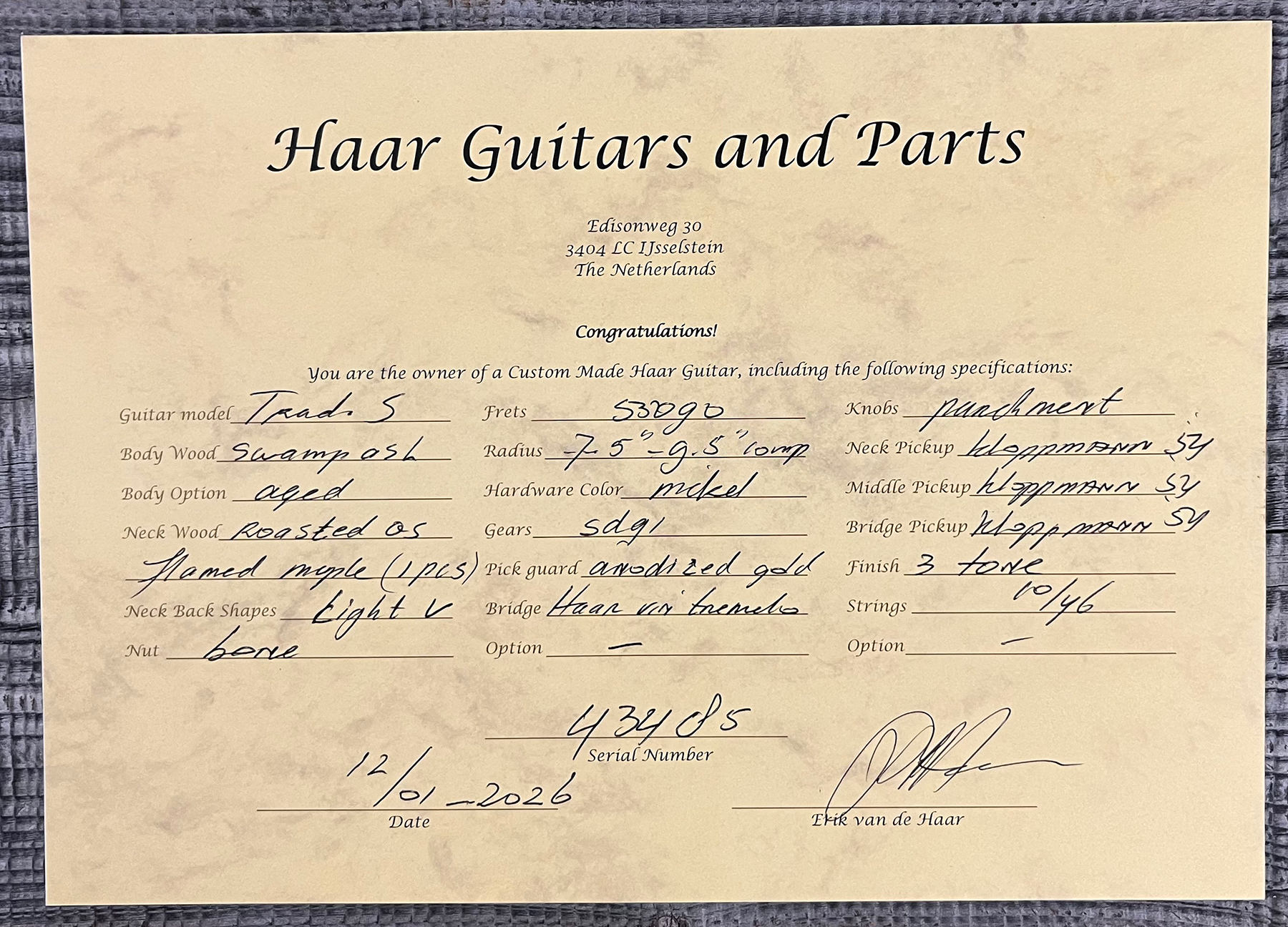 Haar Guitars Trad S 3s Kloppmann Mn #43485 - Aged 3 Tone Sunburst - Str shape electric guitar - Variation 12