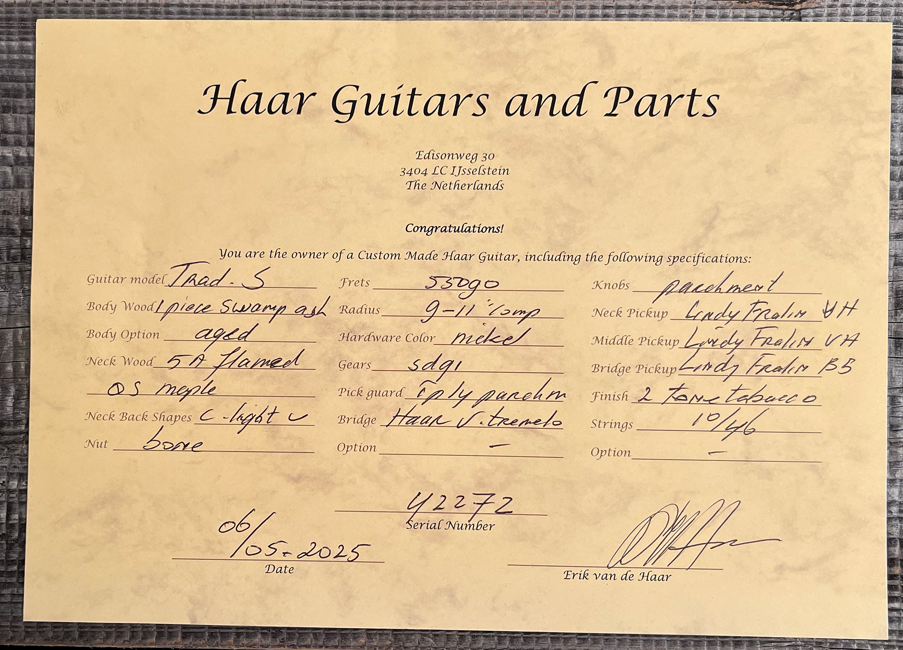 Haar Guitars Trad S 3s Lindy Fralin Trem Mn #42272 - Aged 2-tone Tobacco - Str shape electric guitar - Variation 13