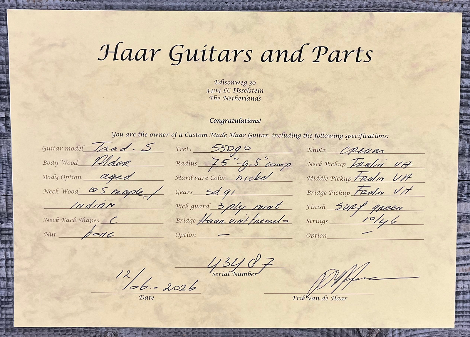 Haar Guitars Trad S 3s Lindy Fralin Trem Rw #43487 - Aged Surf Green - Str shape electric guitar - Variation 11