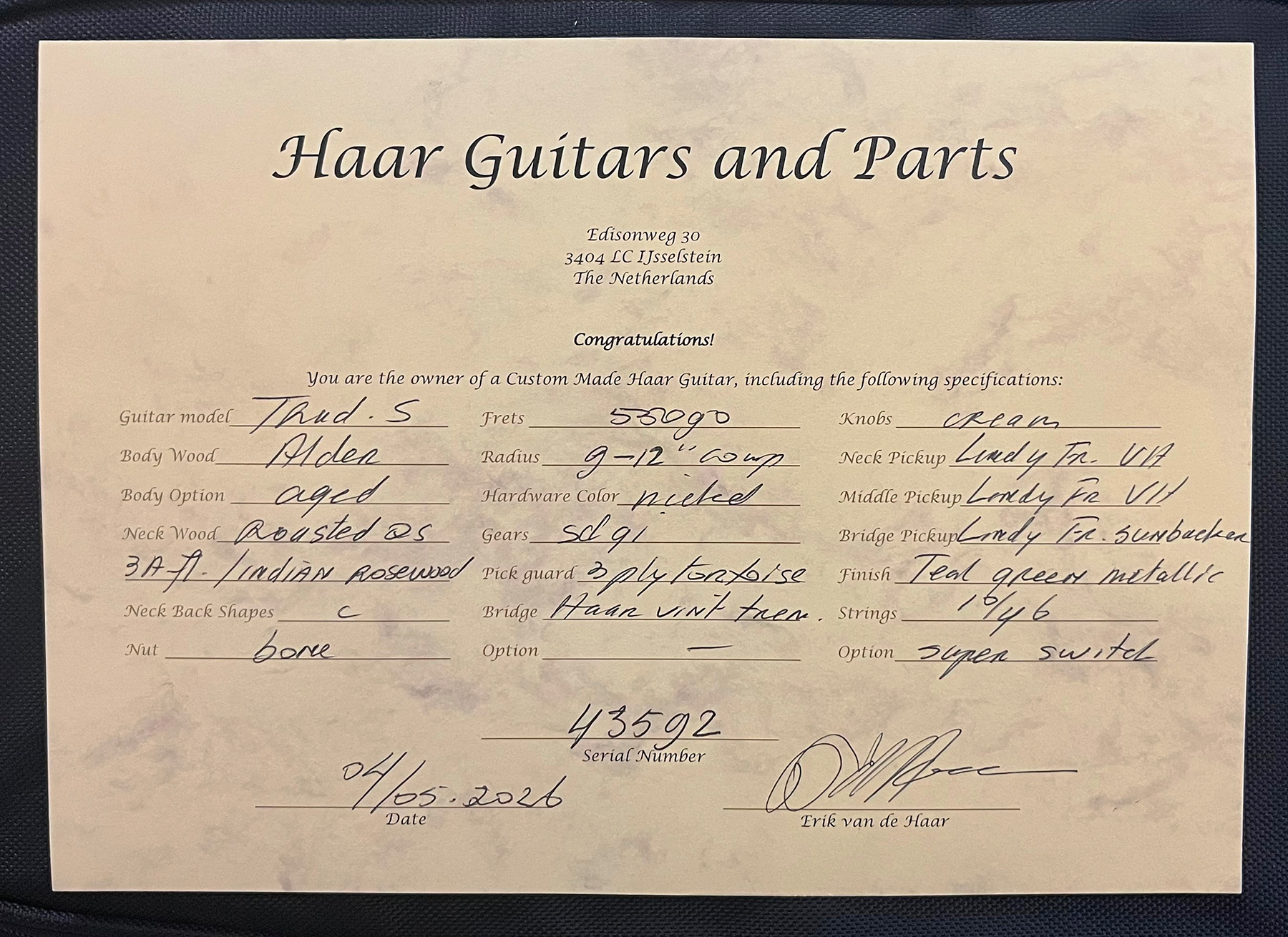 Haar Guitars Trad S Hss Lindy Fralin Trem Rw #43592 - Aged Teal Green Metallic - Str shape electric guitar - Variation 14