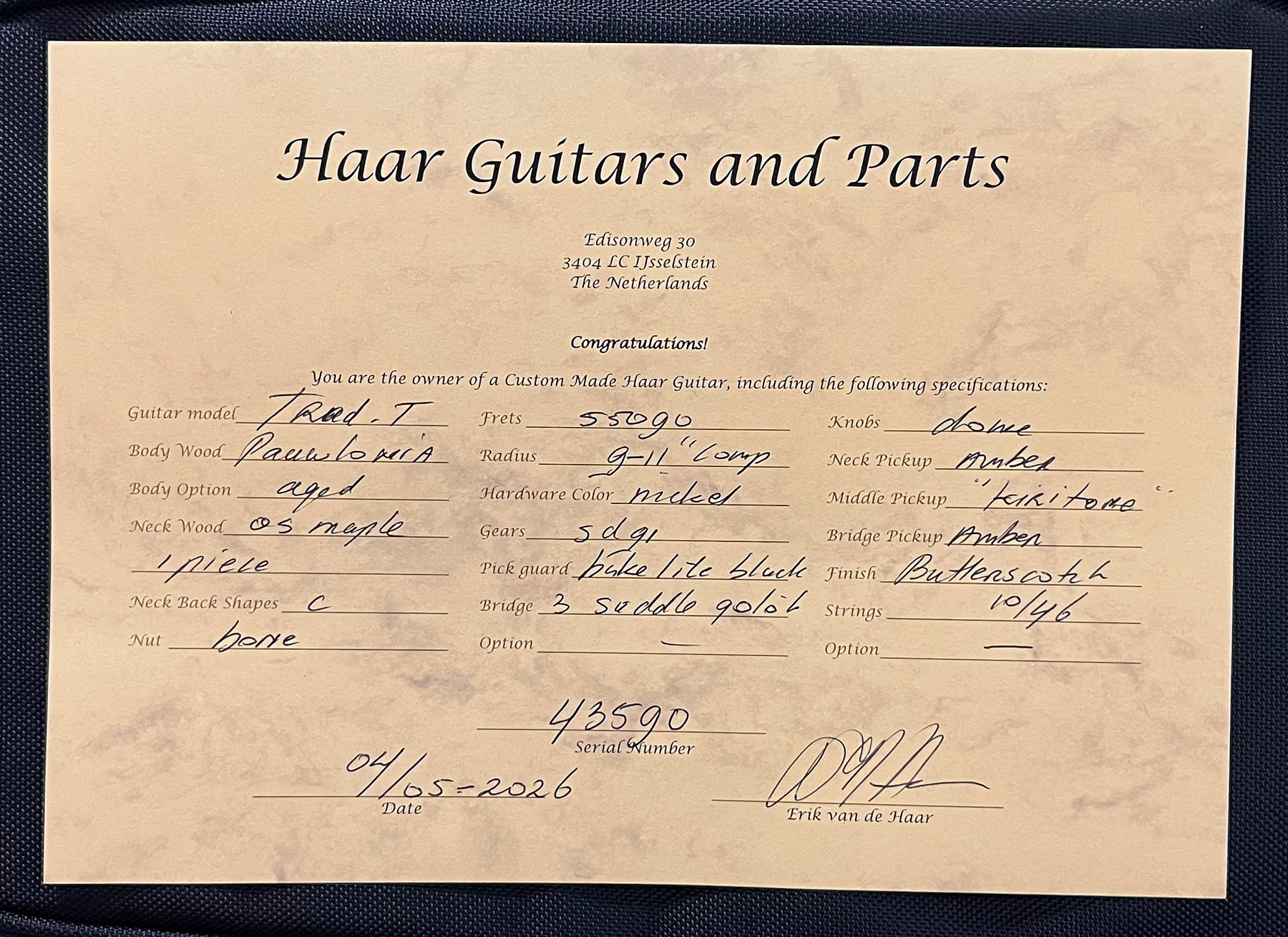 Haar Guitars Trad T 2s Amber Ht Mn #43590 - Aged Butterscotch - Tel shape electric guitar - Variation 15