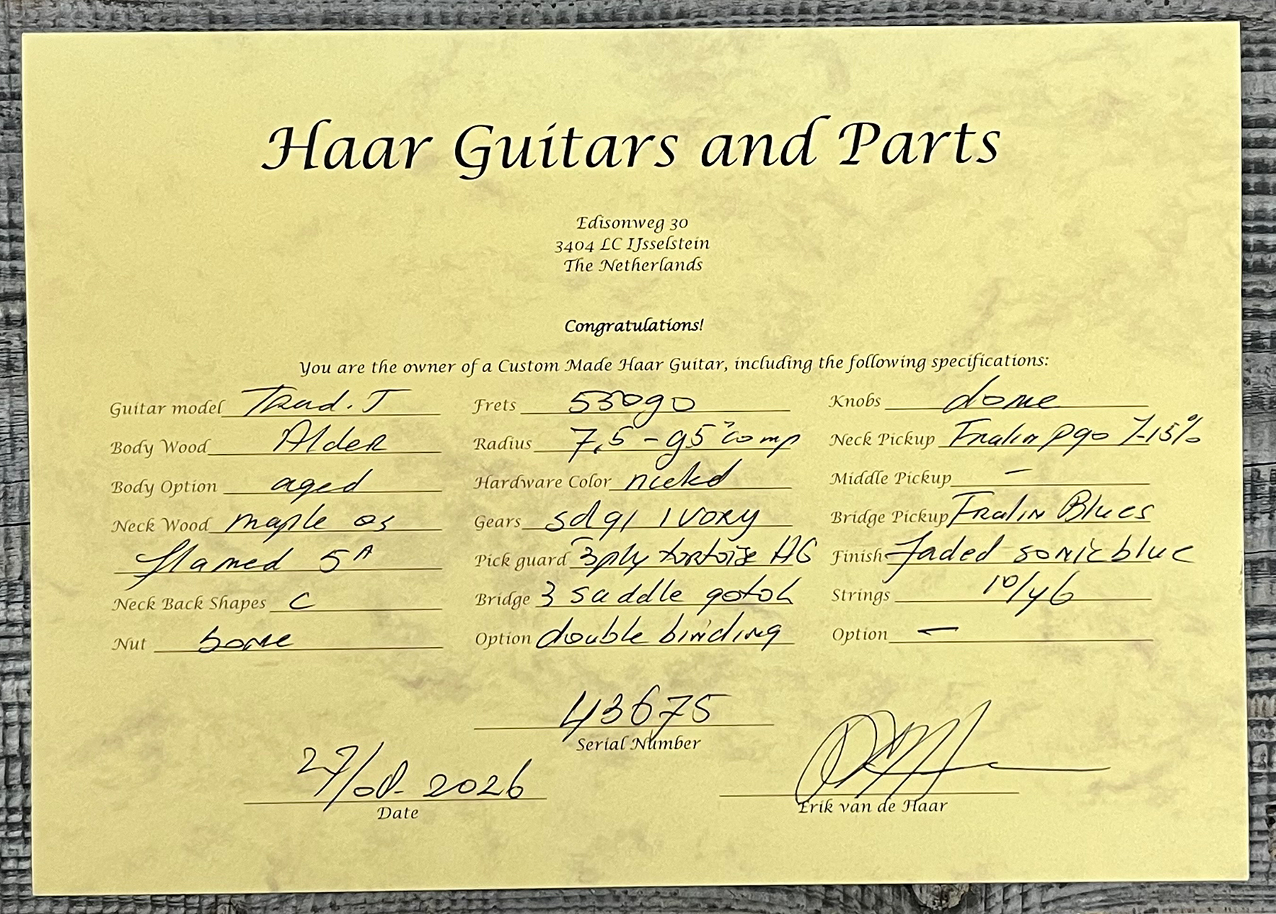 Haar Guitars Trad T  2s Lindy Fralin P90 #43675 - Aged Faded Sonic Blue - Tel shape electric guitar - Variation 14