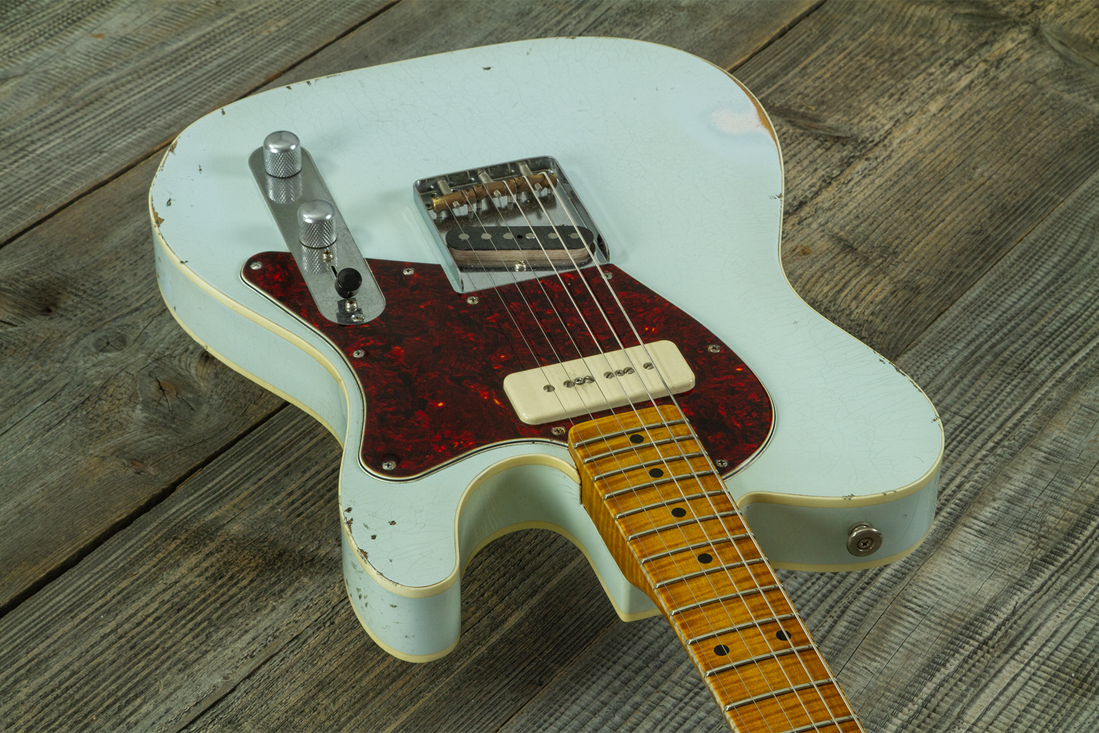 Haar Guitars Trad T  2s Lindy Fralin P90 #43675 - Aged Faded Sonic Blue - Tel shape electric guitar - Variation 3