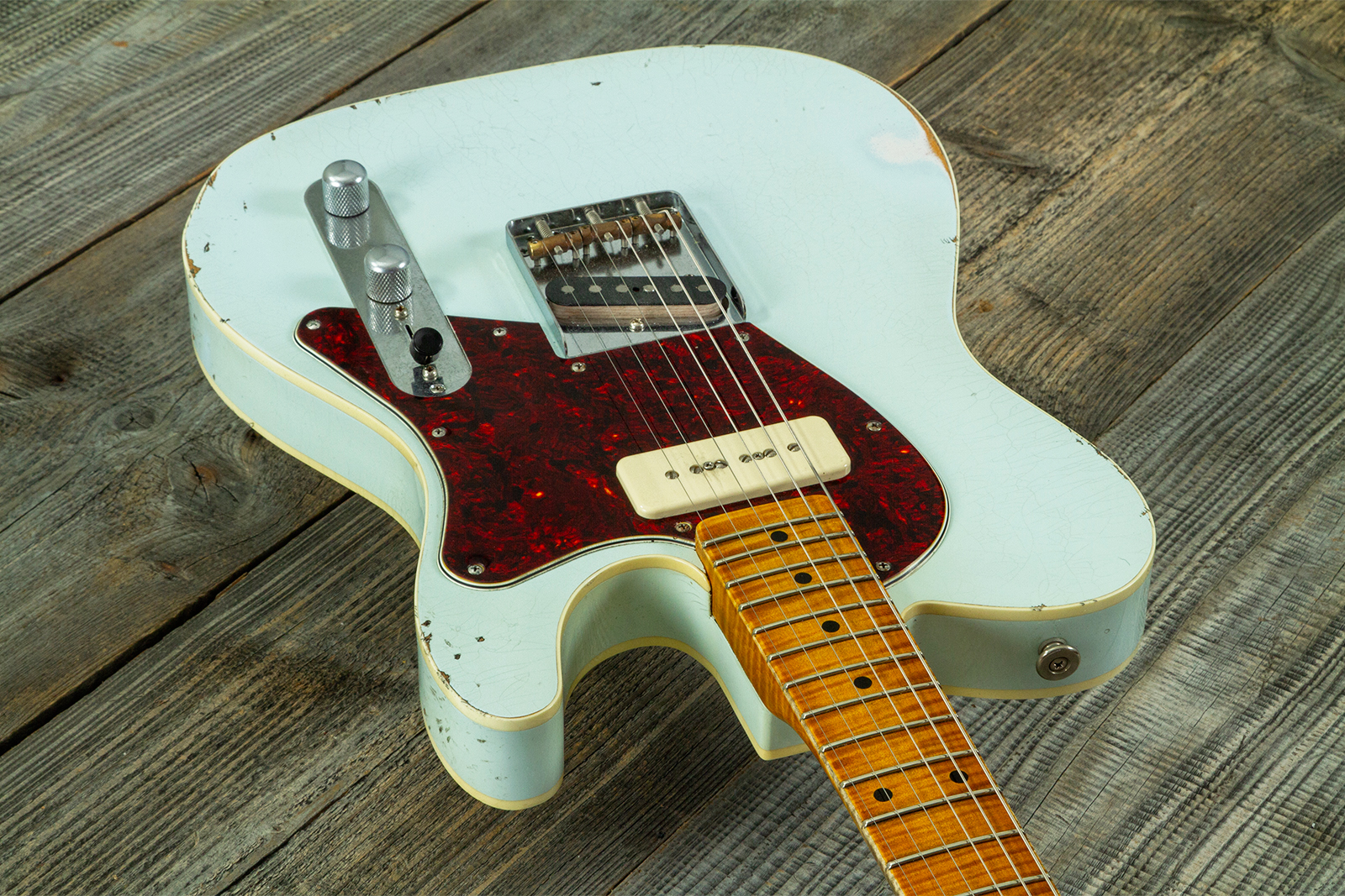 Haar Guitars Trad T  2s Lindy Fralin P90 #43675 - Aged Faded Sonic Blue - Tel shape electric guitar - Variation 4