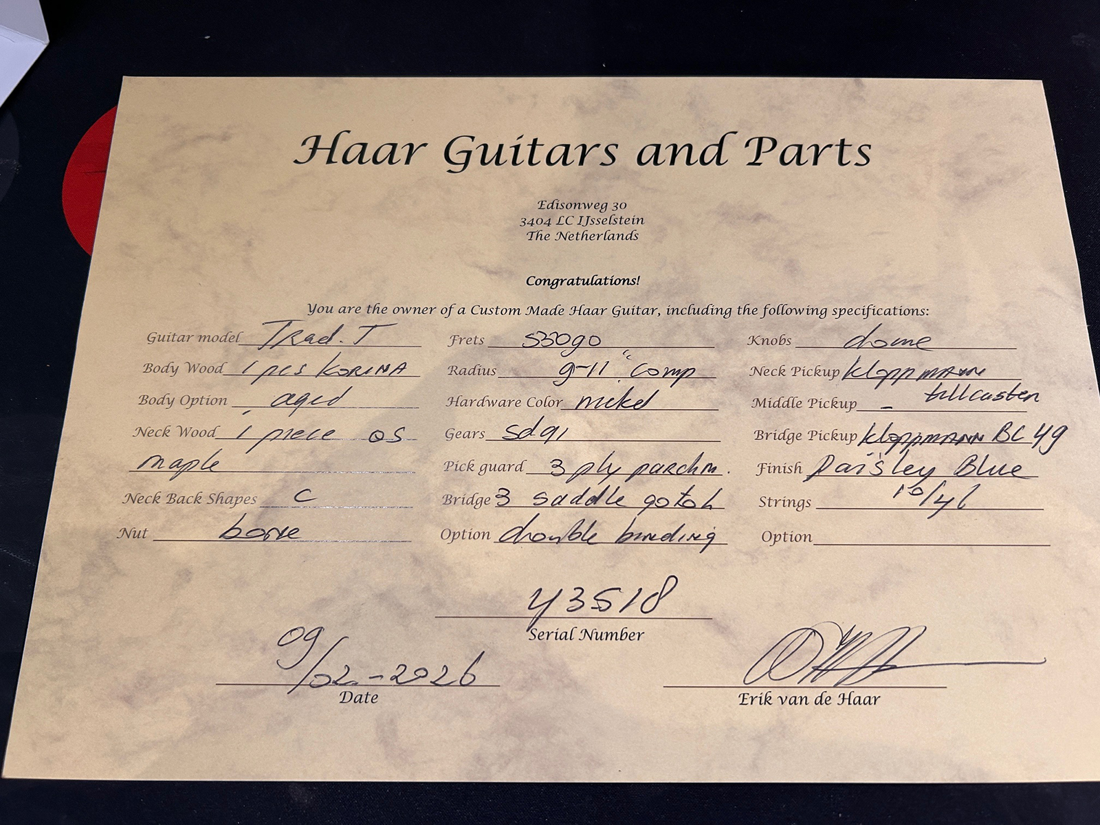 Haar Guitars Trad T Custom 2s Kloppmann Mn  #43518 - Aged Paisley Blue - Tel shape electric guitar - Variation 12