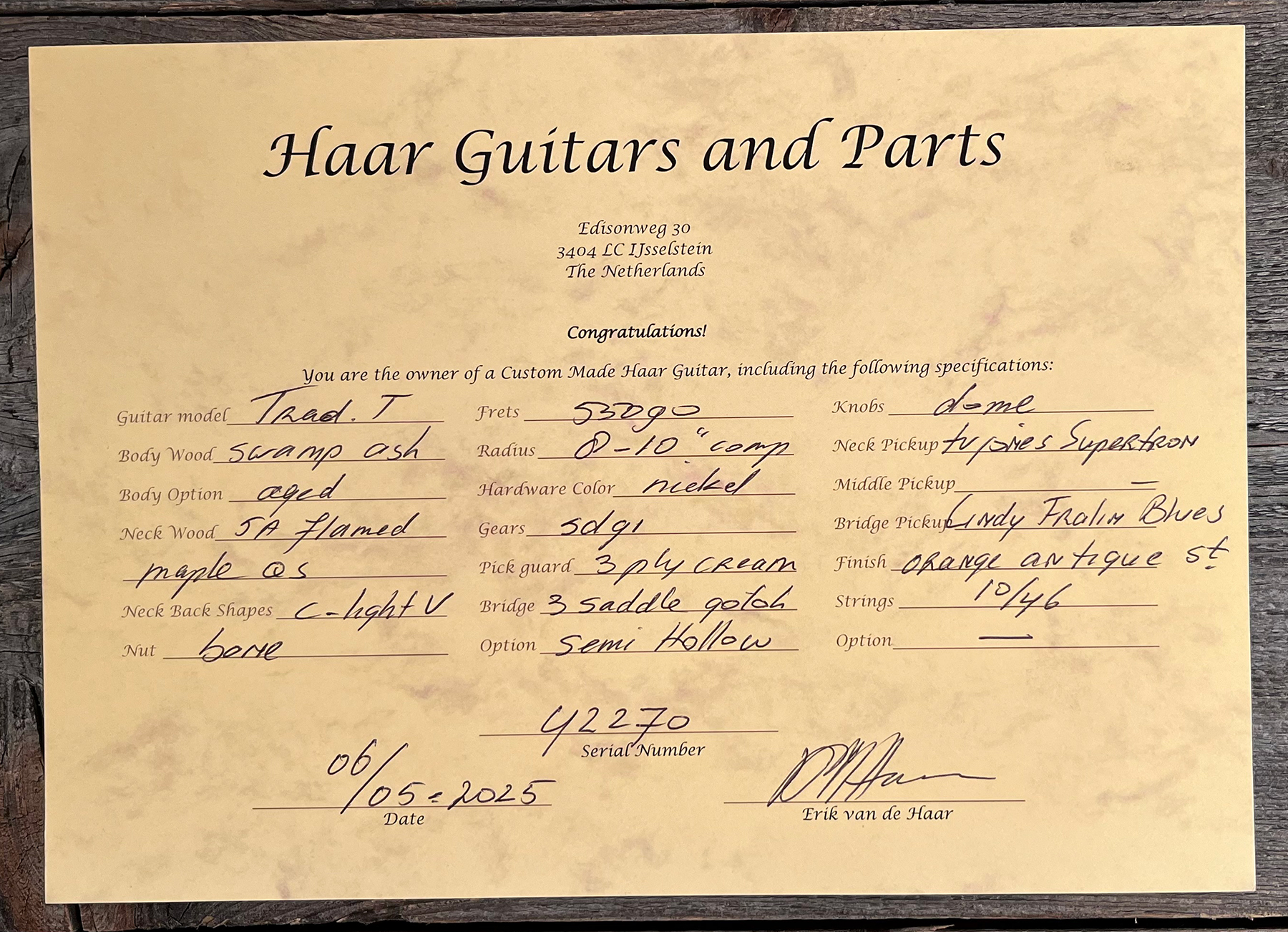 Haar Guitars Trad T Custom 2s Lindy Fralin Ht Rw #42268 - Aged Sonic Blue - Tel shape electric guitar - Variation 9