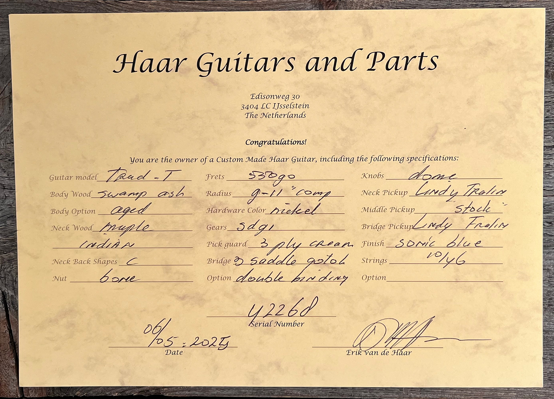Haar Guitars Trad T Custom 2s Lindy Fralin Ht Rw #42268 - Aged Sonic Blue - Tel shape electric guitar - Variation 10