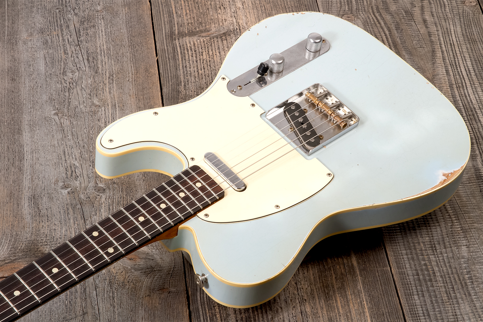 Haar Guitars Trad T Custom 2s Lindy Fralin Ht Rw #42268 - Aged Sonic Blue - Tel shape electric guitar - Variation 2
