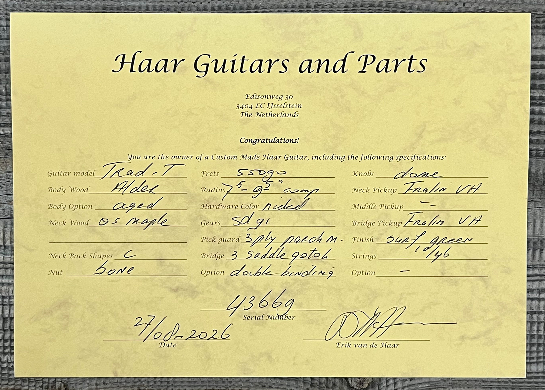 Haar Guitars Trad T Custom 2s Lindy Fralin Mn #43669 - Aged Surf Green - Tel shape electric guitar - Variation 14