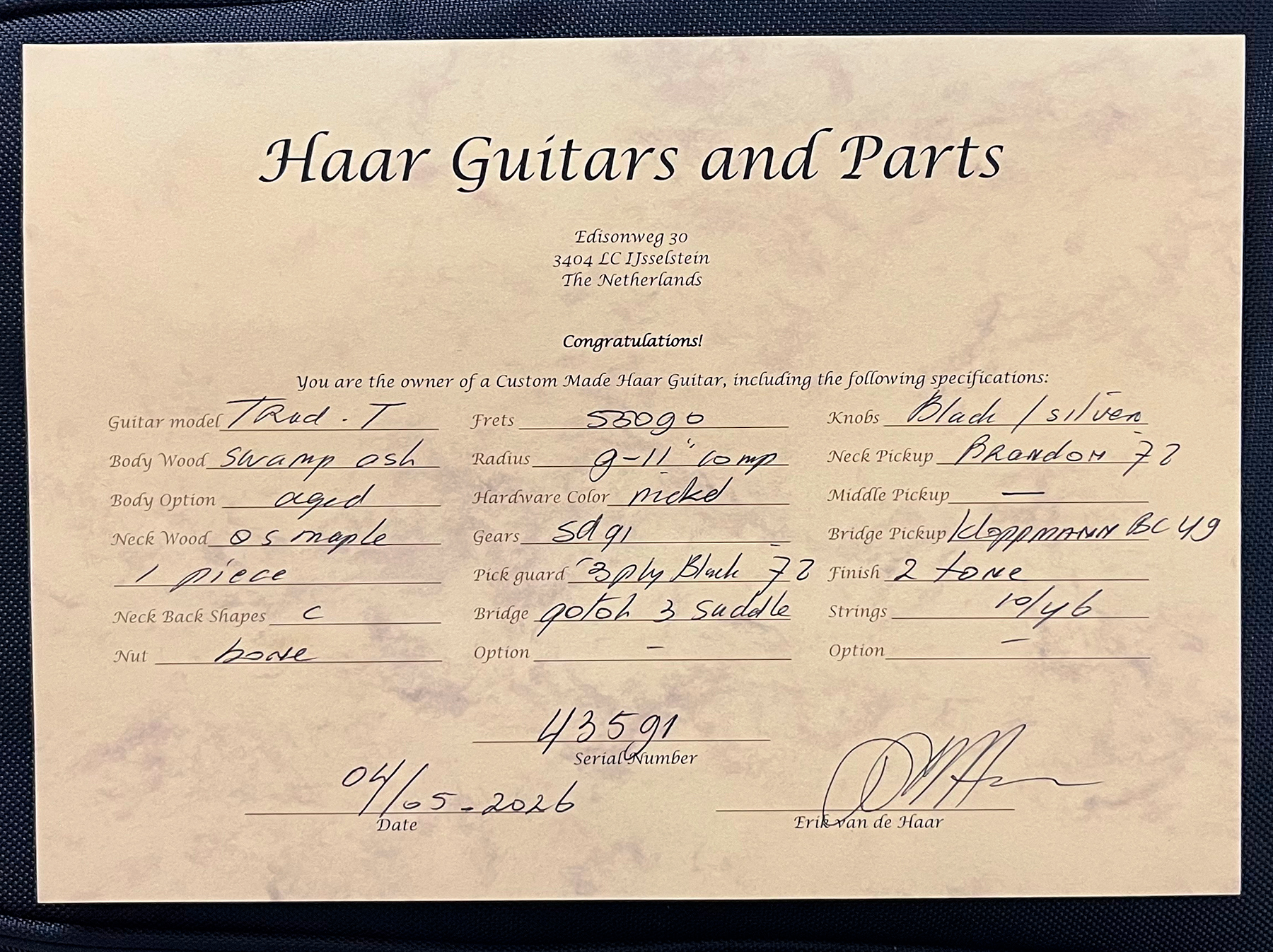 Haar Guitars Trad T Hs Brandon / Kloppmann Ht Mn #43591 - Aged 2 Tone Sunburst - Tel shape electric guitar - Variation 14
