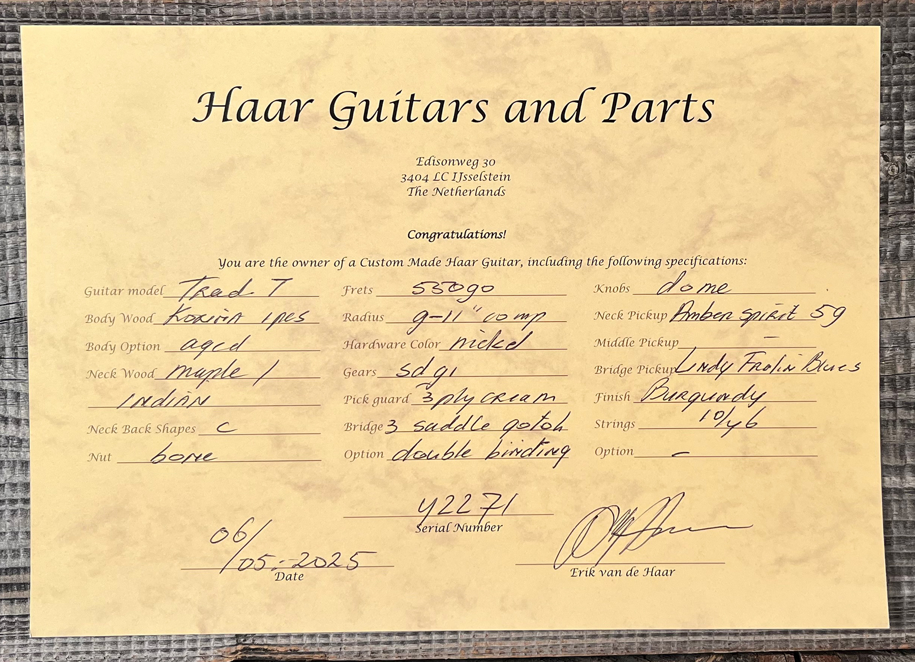 Haar Guitars Trad T Thinline 2s Lindy Fralin Ht Rw #42269 - Aged Orange Antique - Tel shape electric guitar - Variation 13
