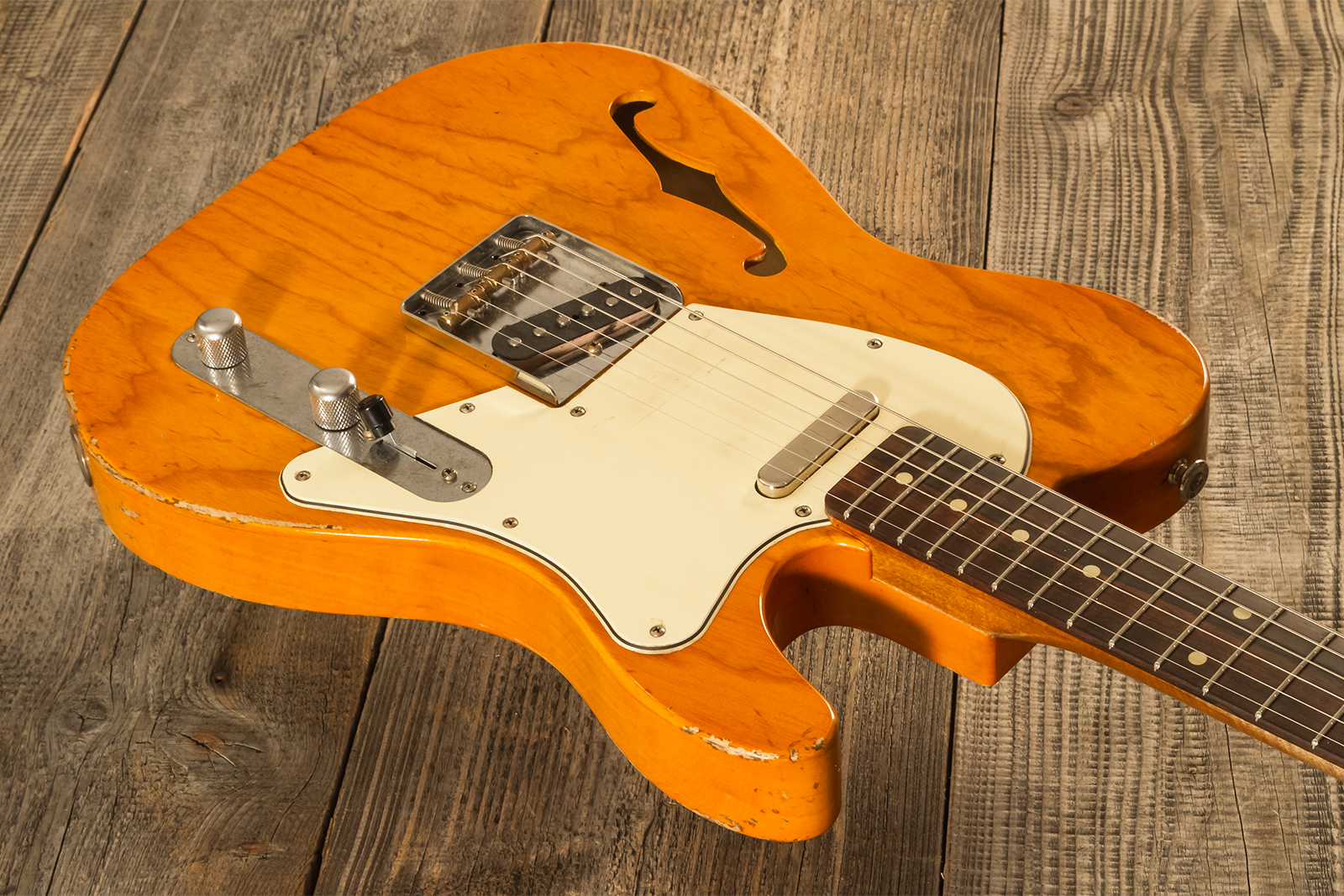 Haar Guitars Trad T Thinline 2s Lindy Fralin Ht Rw #42269 - Aged Orange Antique - Tel shape electric guitar - Variation 2