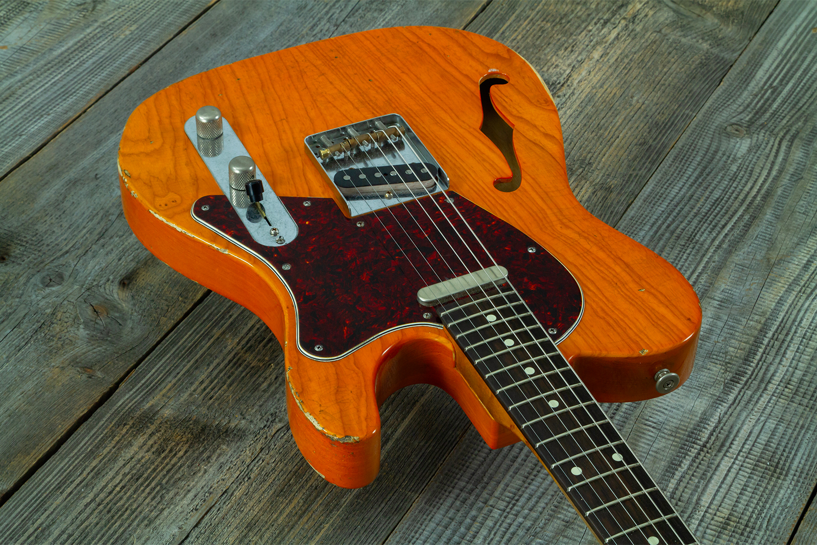 Haar Guitars Trad T Thinline 2s Lindy Fralin Rw #43673 - Aged Orange See Through - Tel shape electric guitar - Variation 3