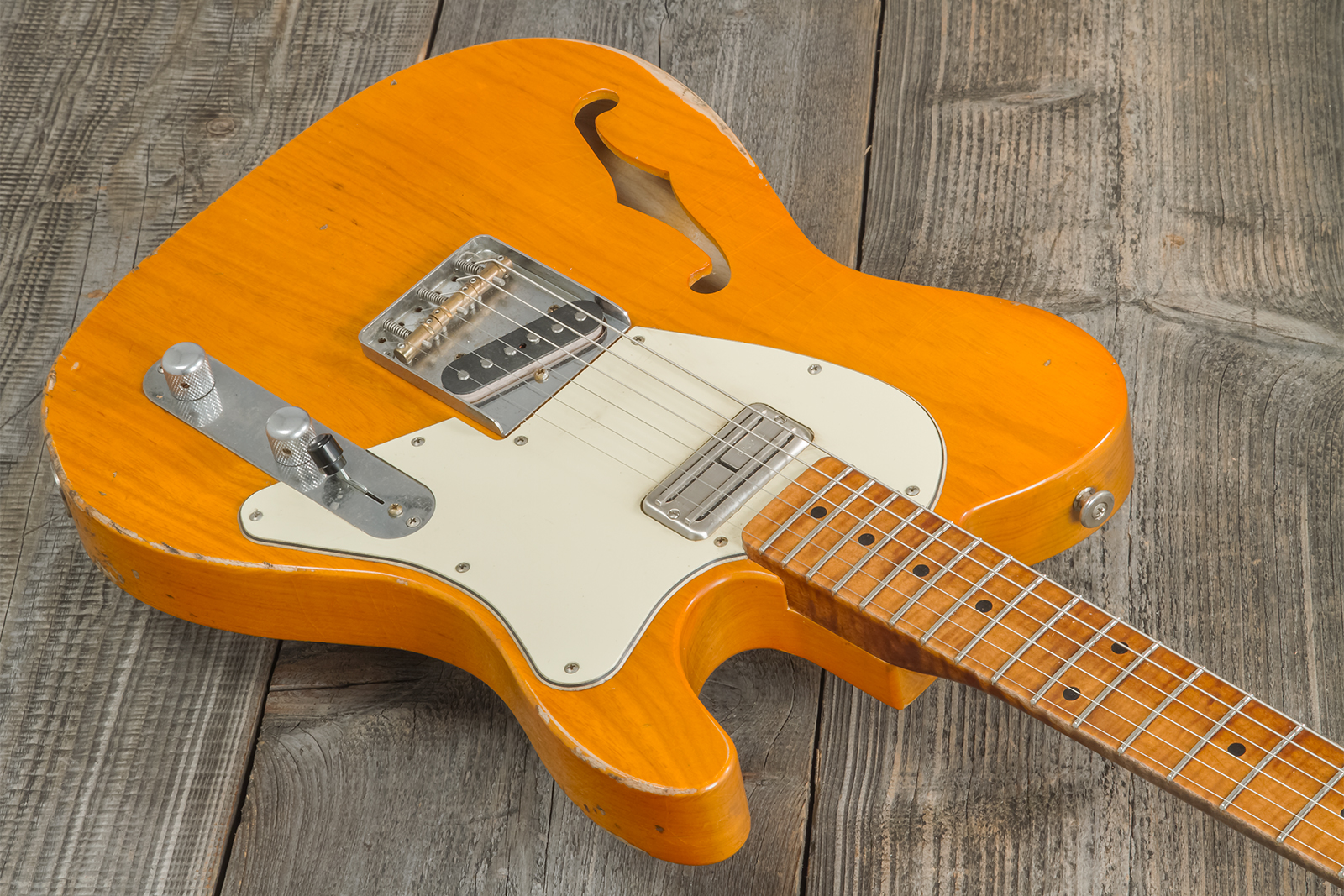 Haar Guitars Trad T Thinline Sh Tv Jones / Lindy Fralin Ht Mn #42270 - Aged Orange Antique - Tel shape electric guitar - Variation 2