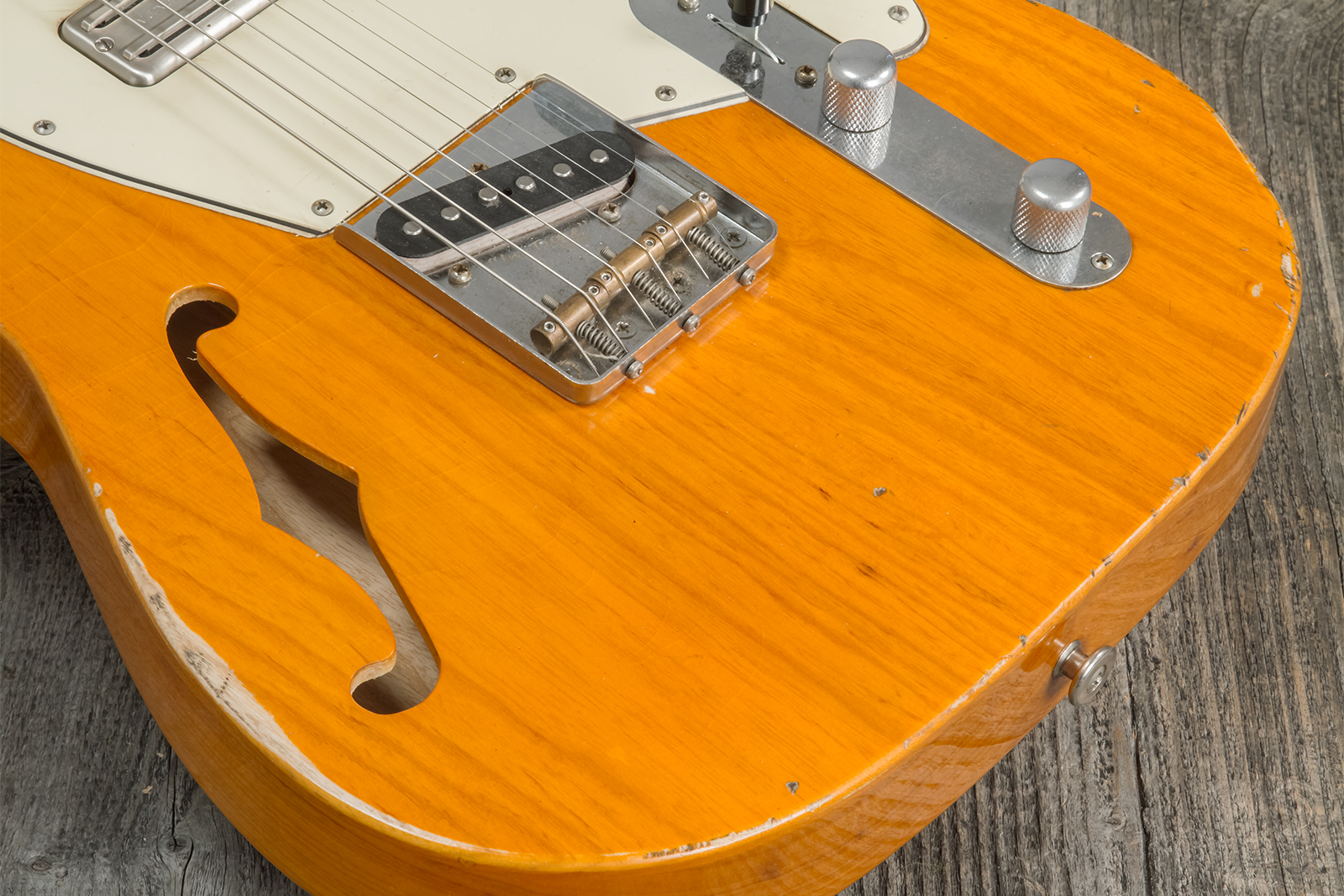 Haar Guitars Trad T Thinline Sh Tv Jones / Lindy Fralin Ht Mn #42270 - Aged Orange Antique - Tel shape electric guitar - Variation 3
