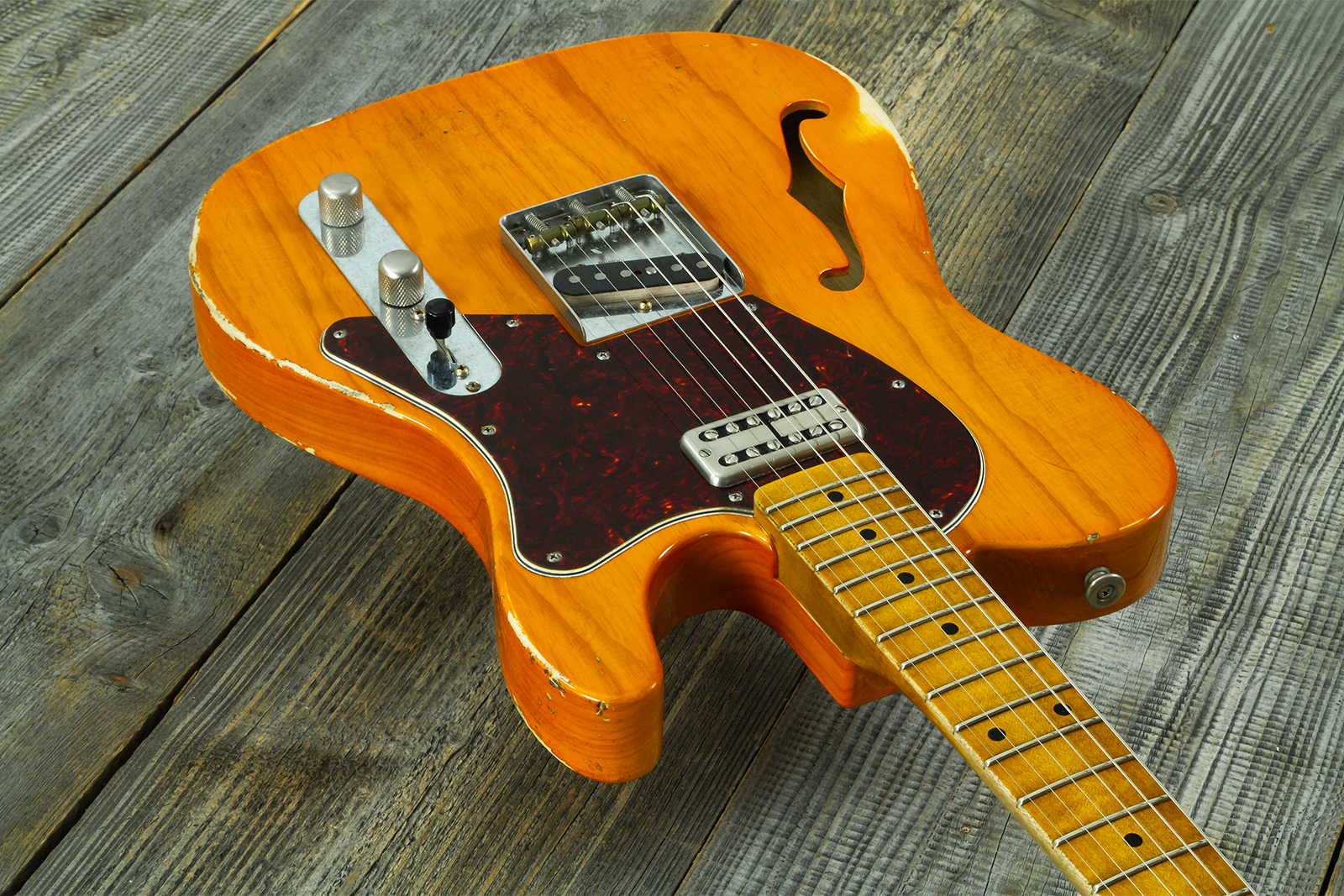 Haar Guitars Trad T Thinline Sh Tv Jones / Lindy Fralin Mn #43674 - Aged Orange See Through - Tel shape electric guitar - Variation 2