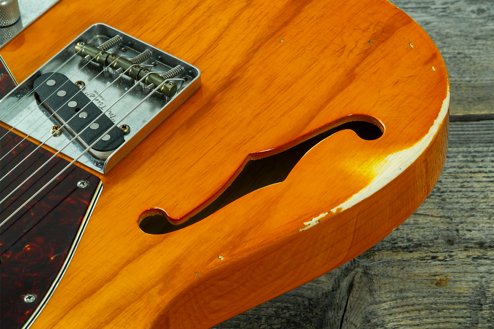 Haar Guitars Trad T Thinline Sh Tv Jones / Lindy Fralin Mn #43674 - Aged Orange See Through - Tel shape electric guitar - Variation 3