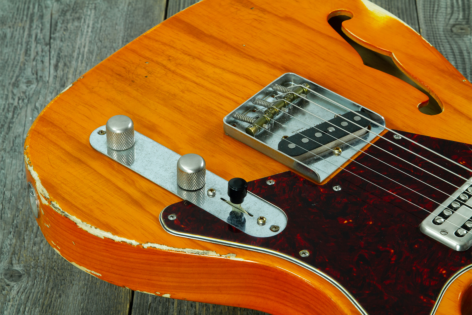 Haar Guitars Trad T Thinline Sh Tv Jones / Lindy Fralin Mn #43674 - Aged Orange See Through - Tel shape electric guitar - Variation 4