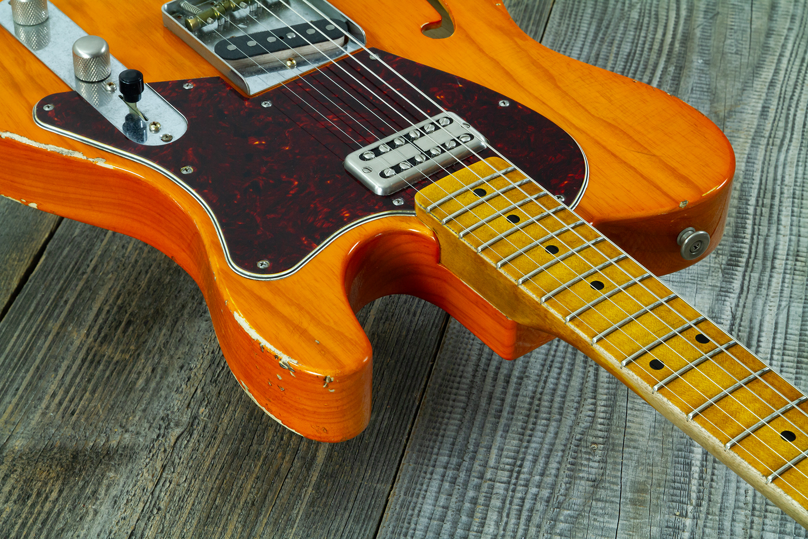 Haar Guitars Trad T Thinline Sh Tv Jones / Lindy Fralin Mn #43674 - Aged Orange See Through - Tel shape electric guitar - Variation 5