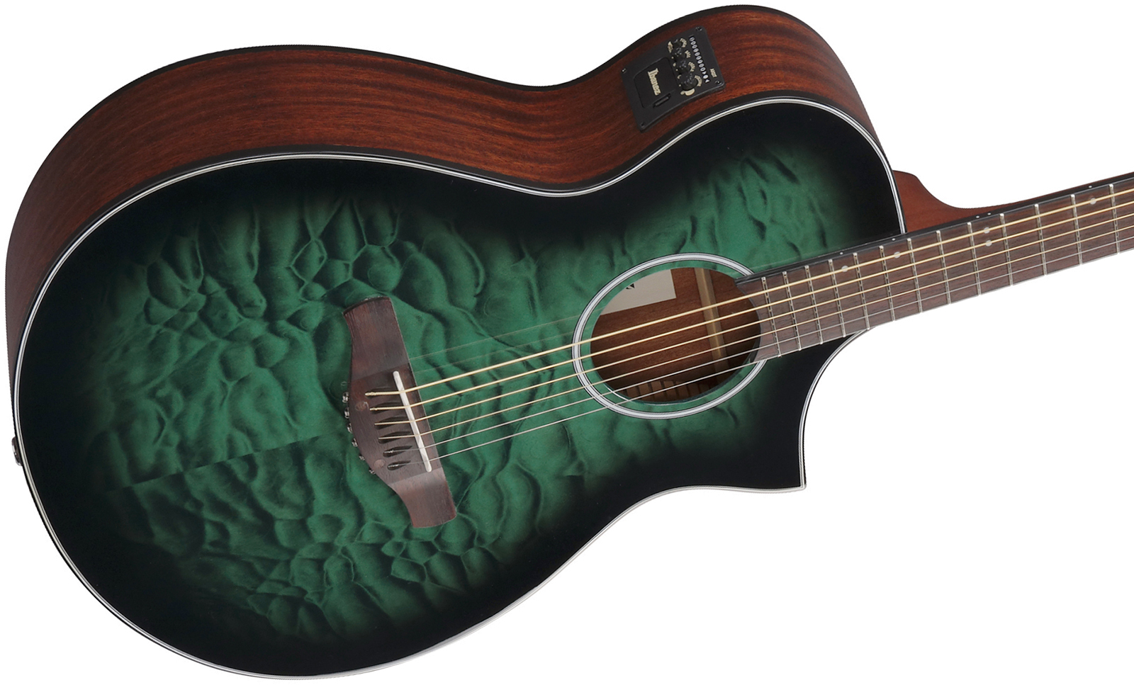 Ibanez Aewc16qa Teh Grand Concert Cw Tilleul Sapele Rw - Transparent Emerald Burst - Folk guitar - Variation 2