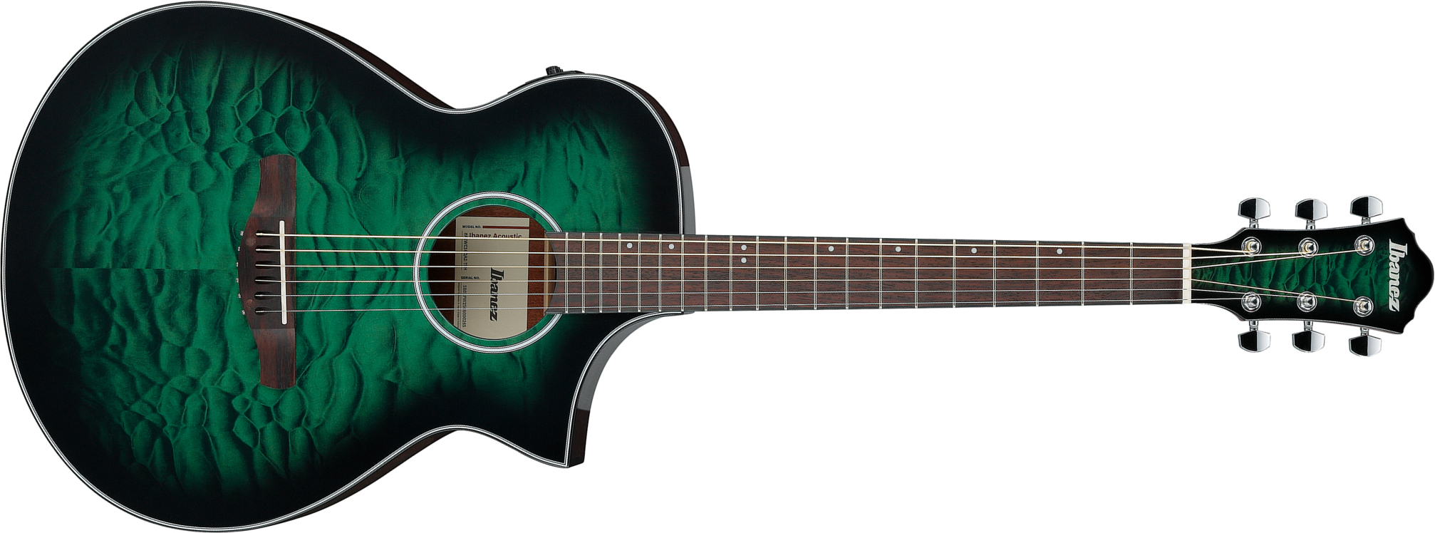 Ibanez Aewc16qa Teh Grand Concert Cw Tilleul Sapele Rw - Transparent Emerald Burst - Folk guitar - Main picture